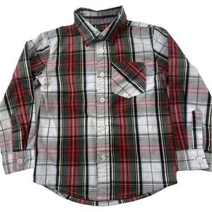 Buttons and Thread Plaid Shirt Kids 4T Red Green White Button Down 7BT1205B